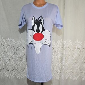 Vintage 90s Sleepy Heads Looney Tunes Sylvester Night Gown Sz Large
